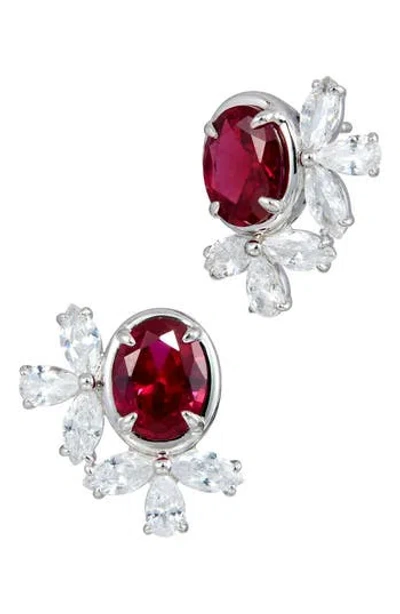 Savvy Cie Jewels Cubic Zirconia Cluster Oval Stud Earrings In Silver