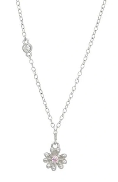 Savvy Cie Jewels Sterling Silver .925 Daisy Stud Pink Cz Stud Accent Necklace In Metallic