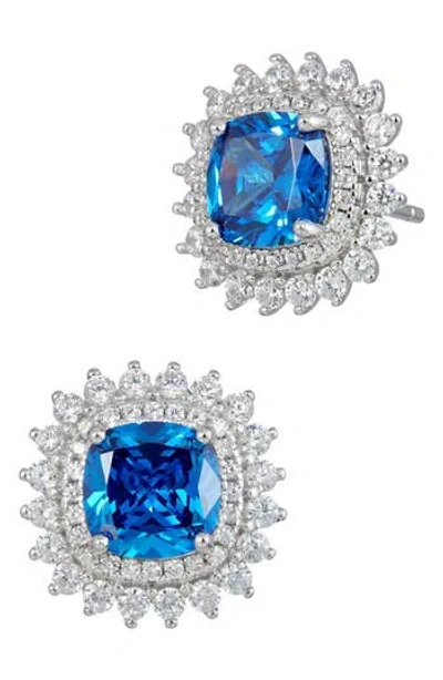 Savvy Cie Jewels Cubic Zirconia Double Halo Cushion Stud Earrings In Metallic