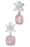 Savvy Cie Jewels Cubic Zirconia Flower Cushion Drop Earrings In Metallic