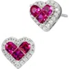 Savvy Cie Jewels Cubic Zirconia Halo Heart Stud Earrings In Pink