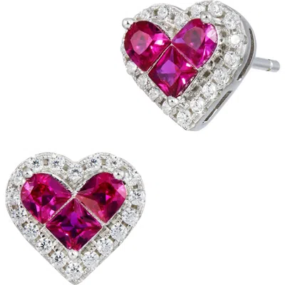 Savvy Cie Jewels Cubic Zirconia Halo Heart Stud Earrings In Pink