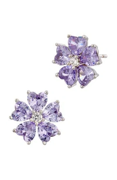 Savvy Cie Jewels Cubic Zirconia Heart Flower Stud Earrings