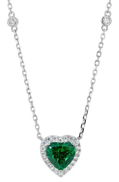 Savvy Cie Jewels Cubic Zirconia Heart Halo Pendant Necklace In Green