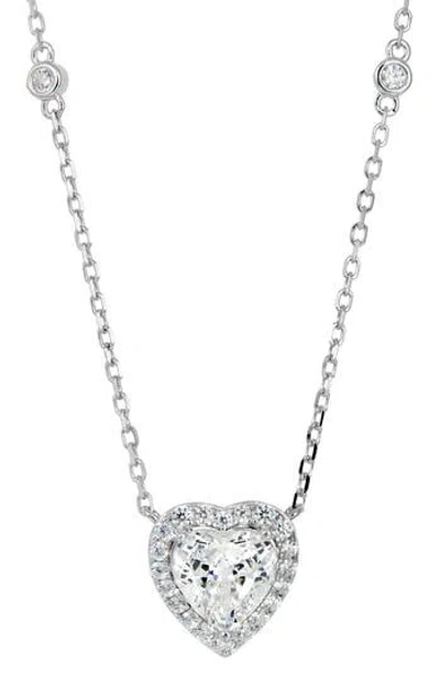 Savvy Cie Jewels Cubic Zirconia Heart Halo Pendant Necklace In Metallic