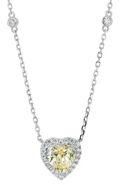 Savvy Cie Jewels Cubic Zirconia Heart Halo Pendant Necklace In Metallic
