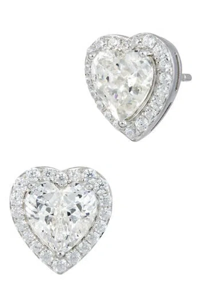 Savvy Cie Jewels Cubic Zirconia Heart Halo Stud Earrings In Metallic