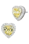 Savvy Cie Jewels Cubic Zirconia Heart Halo Stud Earrings In Yellow