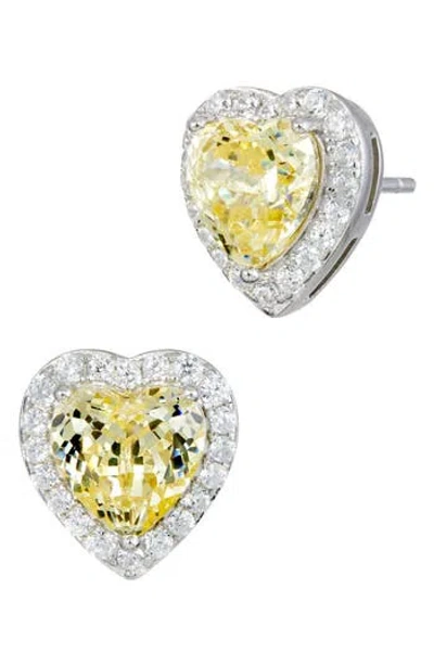 Savvy Cie Jewels Cubic Zirconia Heart Halo Stud Earrings In Yellow