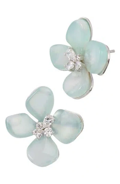 Savvy Cie Jewels Cubic Zirconia Resin Flower Stud Earrings In White