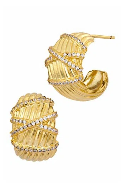 Savvy Cie Jewels Cubic Zirconia Ribbed Chunky Hoop Earrings