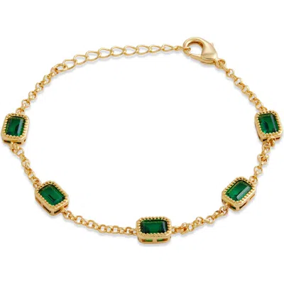 Savvy Cie Jewels Cubic Zirconia Station Bracelet In Yellow Gold/green