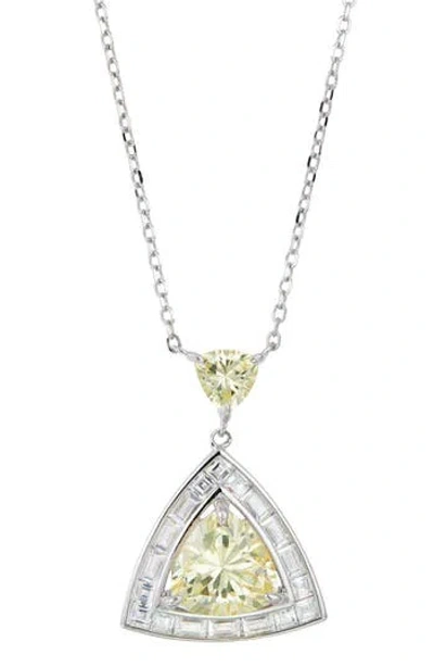 Savvy Cie Jewels Cubic Zirconia Trillion Halo Pendant Necklace In Metallic