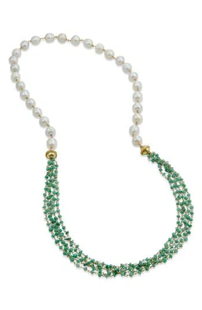 Savvy Cie Jewels Cultured Freshwater Pearl & Emerald Necklace In Green