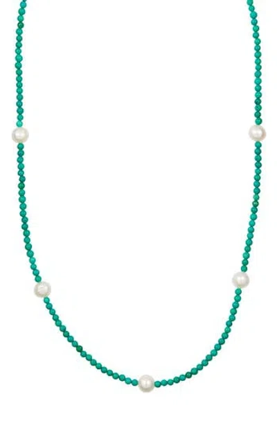 Savvy Cie Jewels Cultured Freshwater Pearl & Turquoise Beaded Necklace In Green
