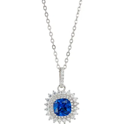 Savvy Cie Jewels Cushion Cubic Zirconia Double Halo Pendant Necklace In Green