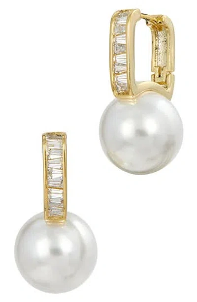 Savvy Cie Jewels Cz & Faux Pearl Drop Earrings In Yellow
