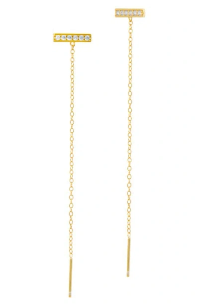 Savvy Cie Jewels Cz Bar Threader Drop Earrings In Gold