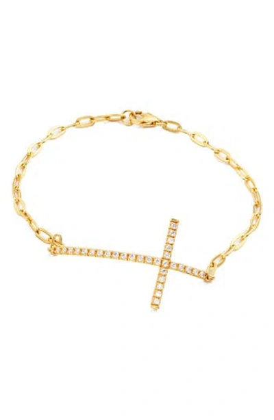Savvy Cie Jewels Cz Cross Charm Chain Bracelet In Gold