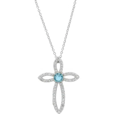 Savvy Cie Jewels Cz Cross Pendant Necklace In Metallic