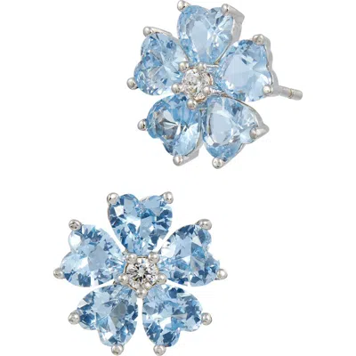 Savvy Cie Jewels Cz Flower Stud Earrings In Aquamarine