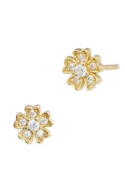 Savvy Cie Jewels Cz Flower Stud Earrings In Metallic