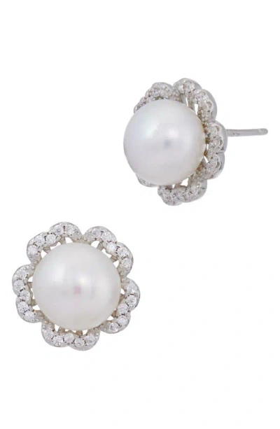 Savvy Cie Jewels Cz Freshwater Pearl Stud Earrings In White