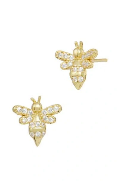 Savvy Cie Jewels Cz Mini Bee Stud Earrings In Gold
