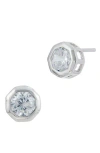 Savvy Cie Jewels Cz Octagonal Stud Earrings In Silver