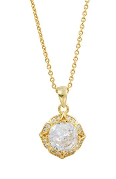 Savvy Cie Jewels Cz Ornate Pendant Necklace In Gold