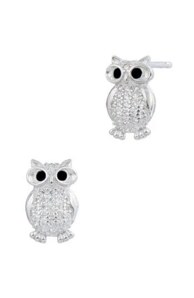 Savvy Cie Jewels Cz Owl Stud Earrings In White