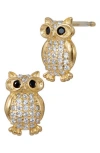 Savvy Cie Jewels Cz Owl Stud Earrings In Gold