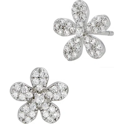 Savvy Cie Jewels Cz Pavé Flower Stud Earrings In White
