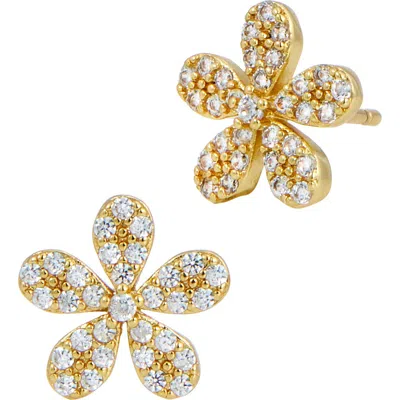 Savvy Cie Jewels Cz Pavé Flower Stud Earrings In Yellow