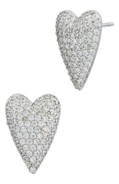 Savvy Cie Jewels Cz Pavé Heart Stud Earrings In Metallic