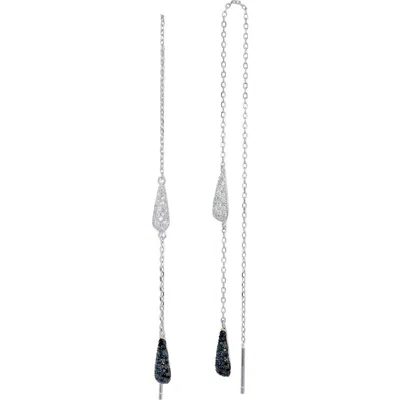Savvy Cie Jewels Cz Pavé Teardrop Threader Earrings In Silver