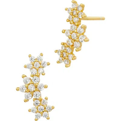Savvy Cie Jewels Cz Star Climber Earrings In Gold