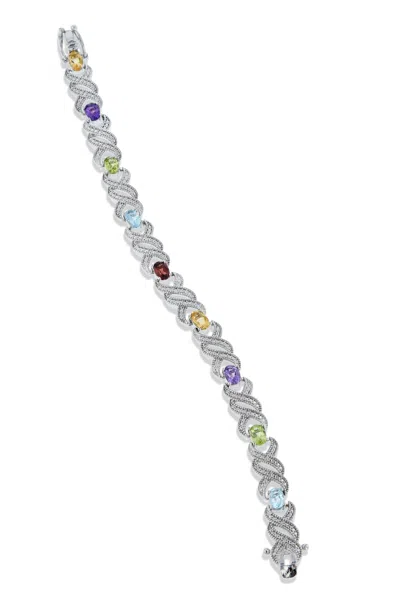 Savvy Cie Jewels Diamond And Genuine Multi Gemstone Bracelet In Silver