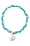 Savvy Cie Jewels Dyed Howlite & Baroque Pearl Pendant Toggle Necklace In Turquoise