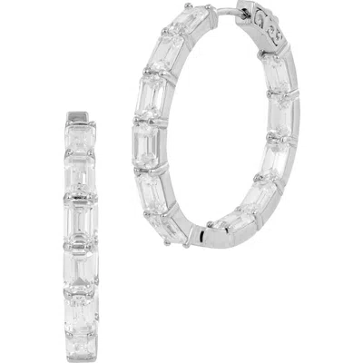 Savvy Cie Jewels Emerald Cut Cubic Zirconia Inside Out Hoop Earrings In Metallic