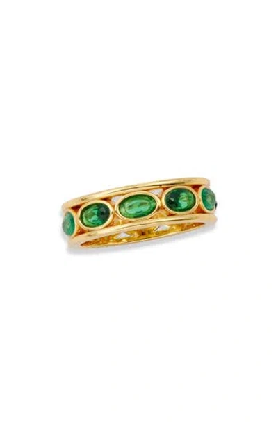 Savvy Cie Jewels Emerald Cz Eternity Band Ring In Yellow Gold/green