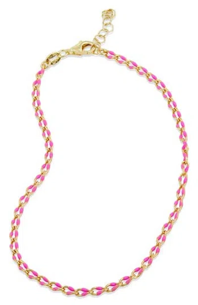 Savvy Cie Jewels Enamel Dot Chain Anklet In Gold/pink
