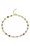 Savvy Cie Jewels Gold Over Sterling Silver Multi Color Evil Eye Anklet In Gold