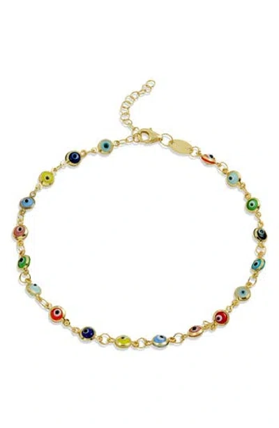 Savvy Cie Jewels Enamel Evil Eye Chain Anklet In Gold