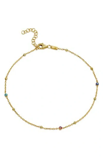 Savvy Cie Jewels Enamel Evil Eye Chain Anklet In Gold