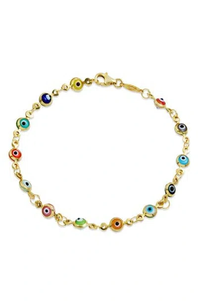 Savvy Cie Jewels Enamel Evil Eye Chain Bracelet In Gold