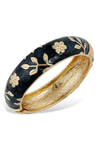 Savvy Cie Jewels Enameled Floral Hinge Bangle Bracelet In Black