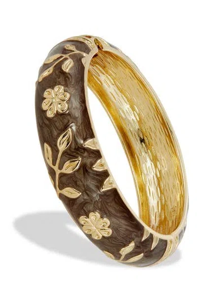 Savvy Cie Jewels Enameled Floral Hinge Bangle Bracelet In Brown