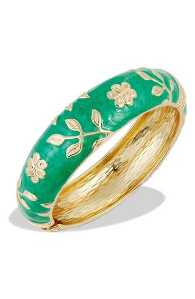 Savvy Cie Jewels Enameled Floral Hinge Bangle Bracelet In Green
