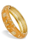 Savvy Cie Jewels Enameled Floral Hinge Bangle Bracelet In Orange